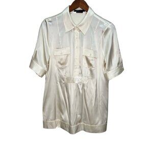 BCBG Maxazria Off White Cream Satin Blouse Size Large